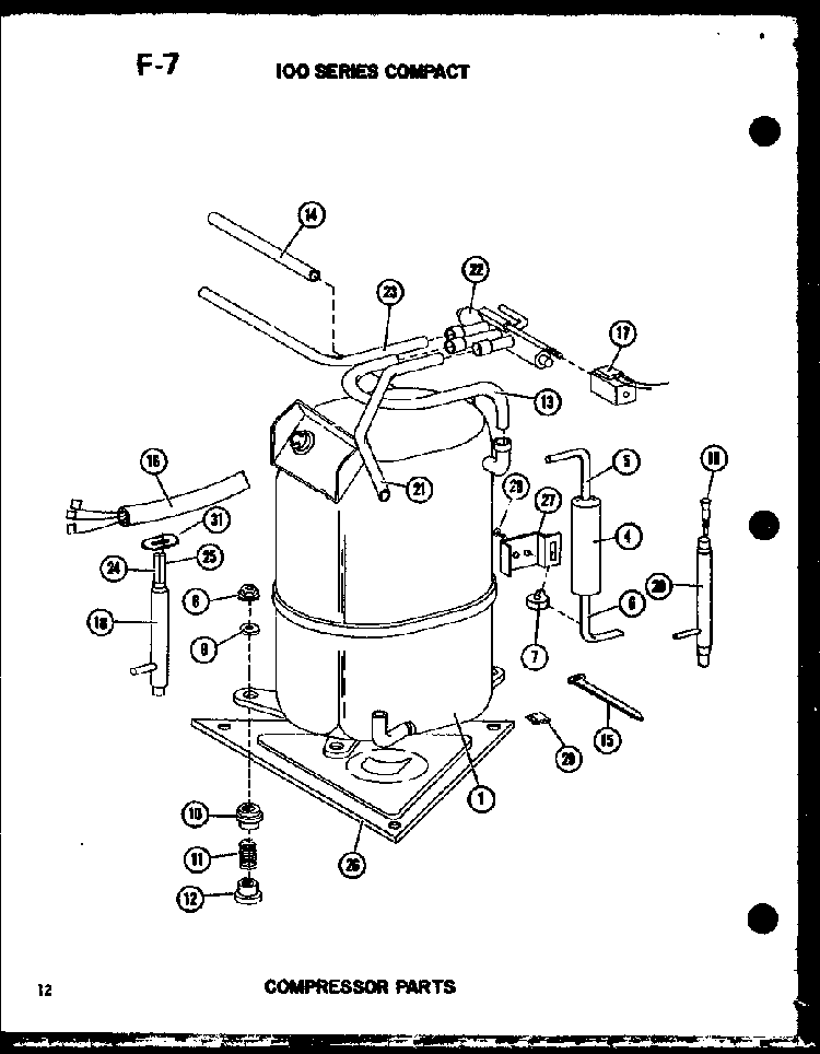 100 Series Compact Compressor Parts Diagram and Parts List for ES106-2HL P67231-23R Amana Air Conditioner