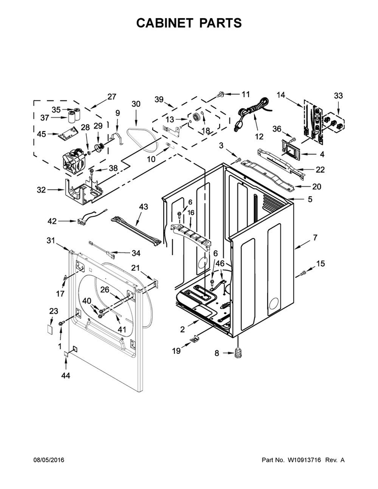 Cabinet Parts Diagram and Parts List for 7MMGDB855EC2  Maytag Dryer