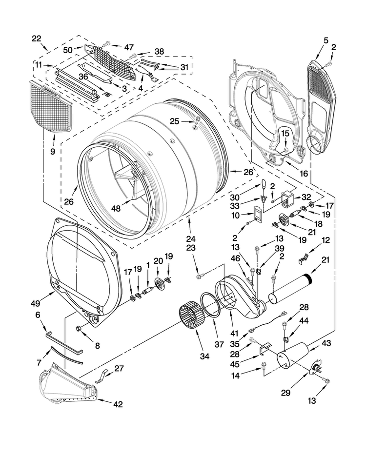 Bulkhead Parts Diagram and Parts List for MGDE300VW3  Maytag Dryer