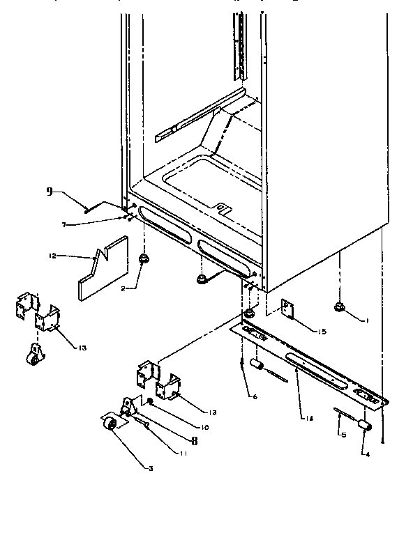 Cabinet Bottom Diagram and Parts List for TXI22R2-P1168014W  Amana Refrigerator