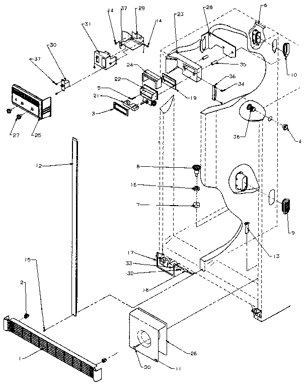 Refrigerator/freezer Controls And Cabinet Diagram and Parts List for SSD25NB-P1162409W  Amana Refrigerator