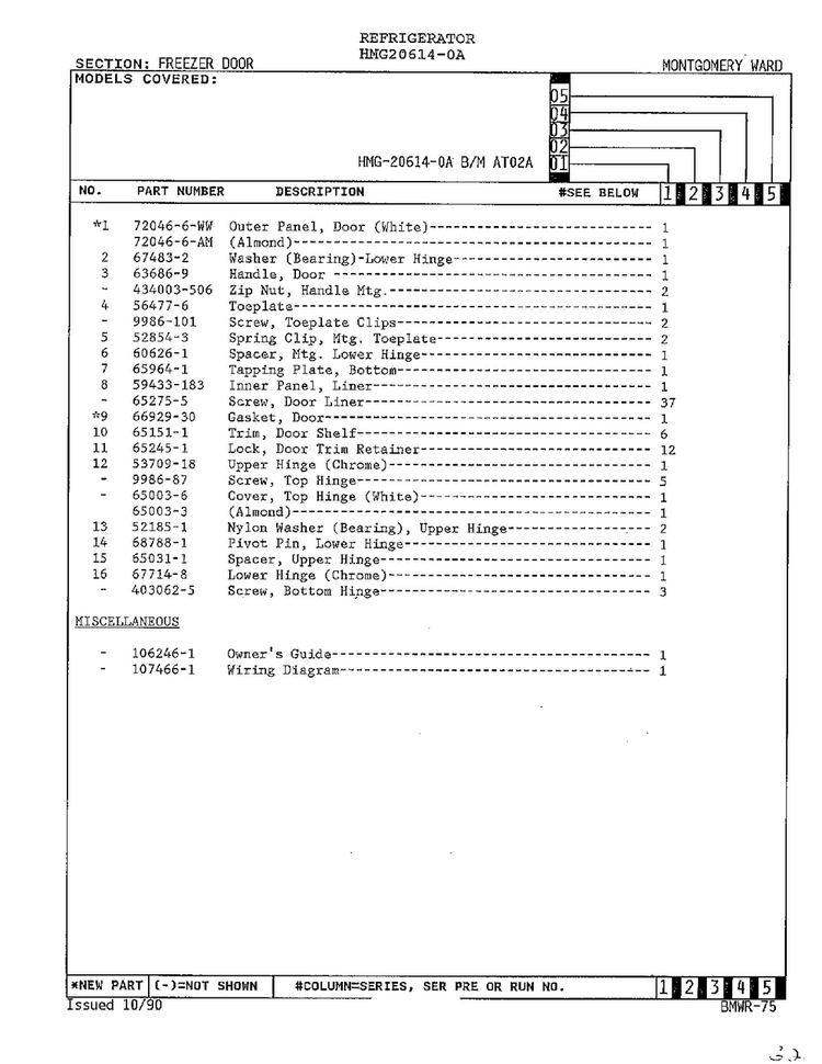 Freezer Door Page 2 Diagram and Parts List for 6540A REV Admiral Refrigerator