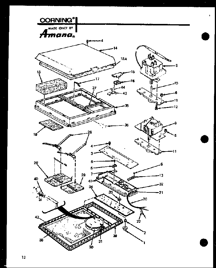 Section 1 Diagram and Parts List for AKC-2B P85123-2S Amana Cooktop