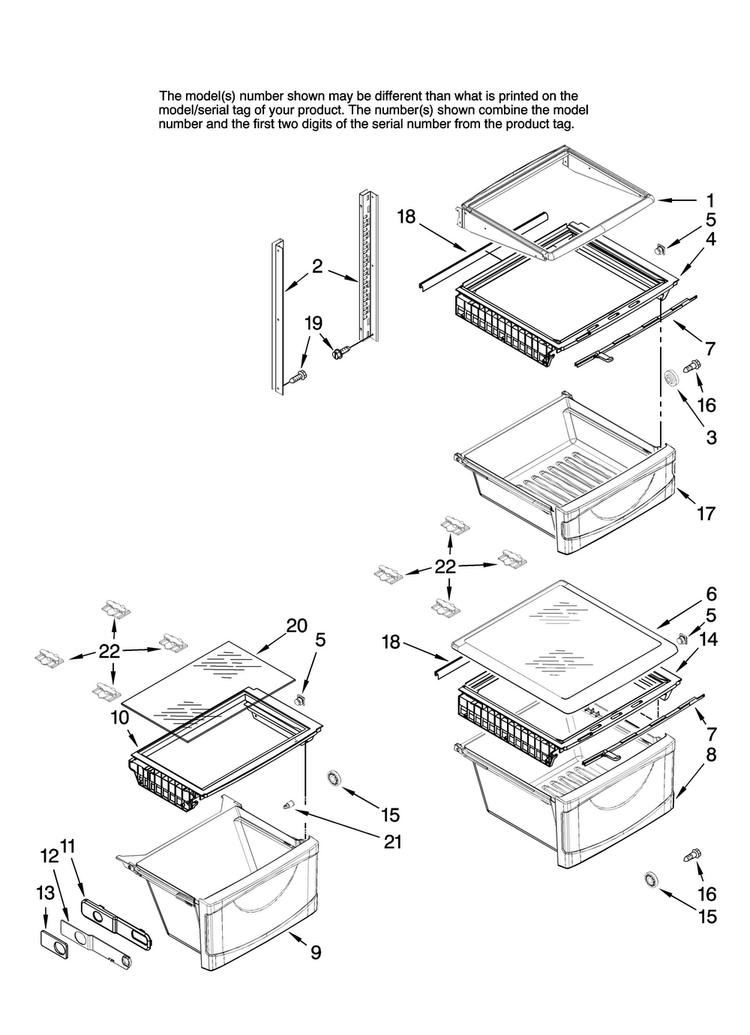 Refrigerator Shelf Parts Diagram and Parts List for AC2225GEKB13  Amana Refrigerator