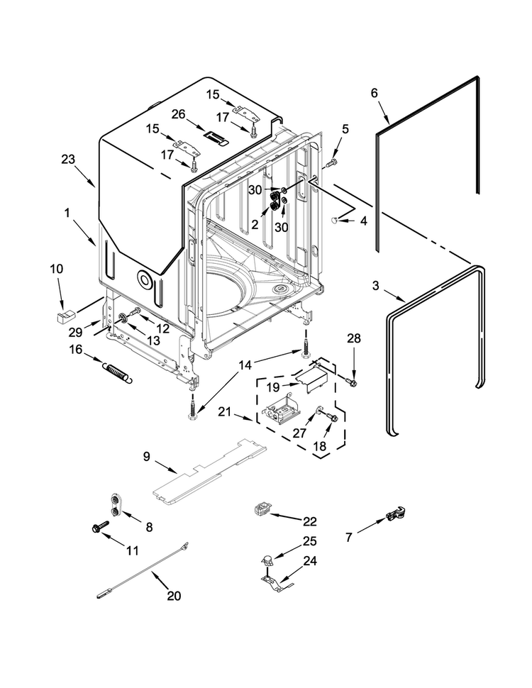 Tub And Frame Parts Diagram and Parts List for MDB5969SDH2  Maytag Dishwasher