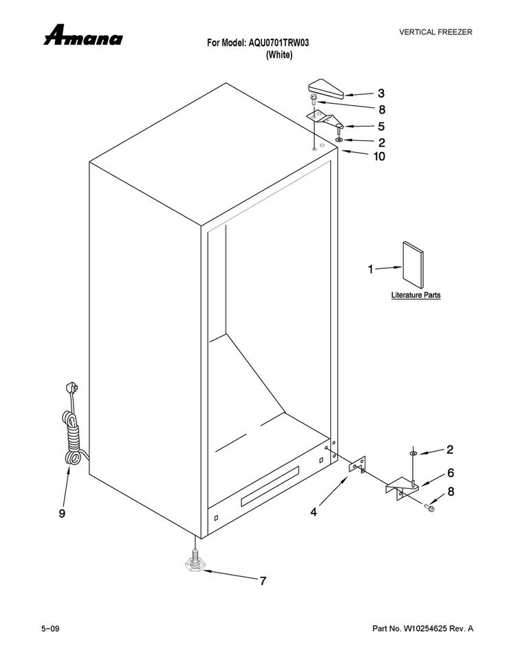 Cabinet Parts Diagram and Parts List for AQU0701TRW03  Amana Freezer
