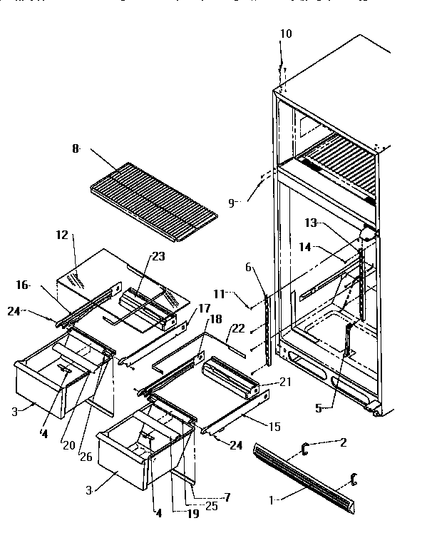 Cabinet Shelving Diagram and Parts List for TW18S2W-P1194401W  Amana Refrigerator