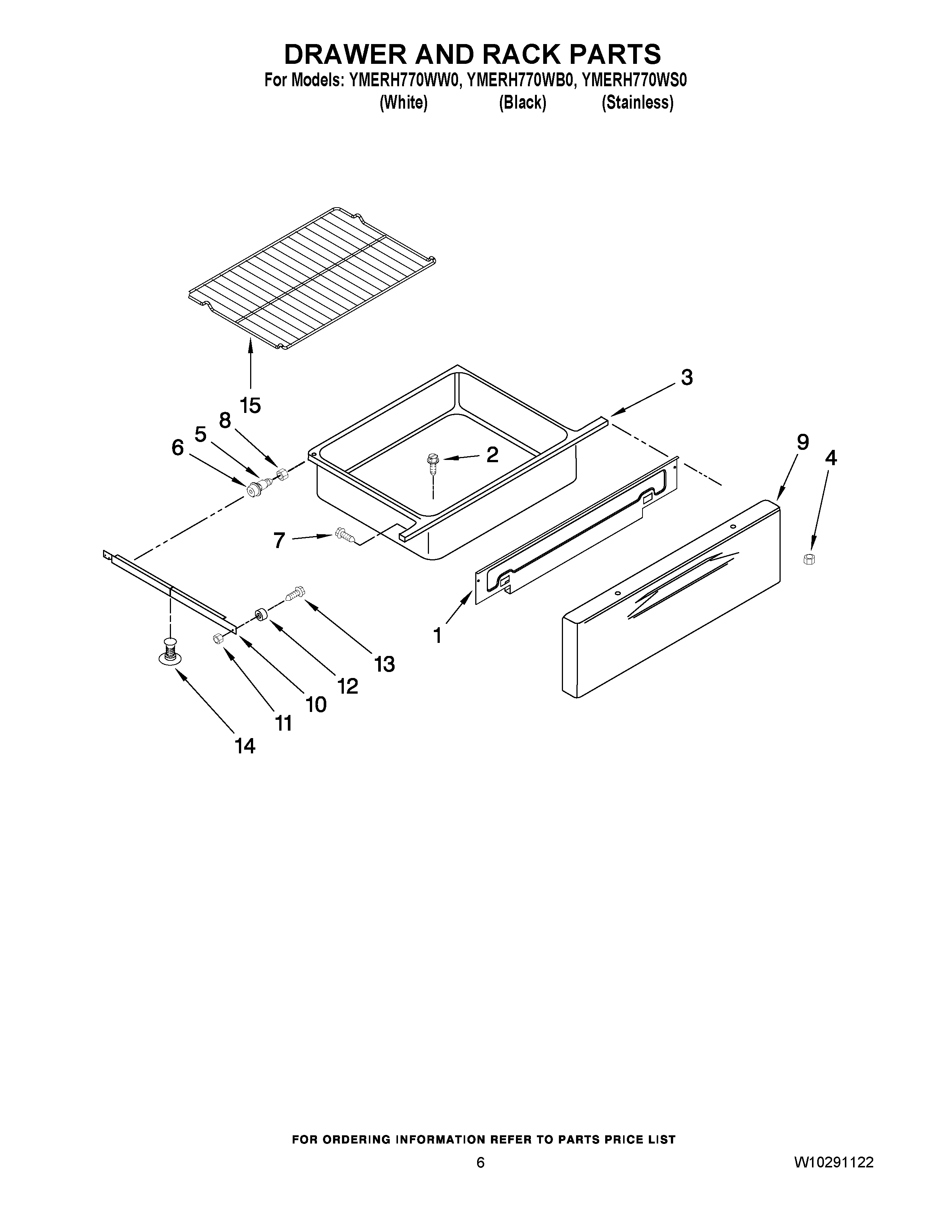 05 - DRAWER AND RACK PARTS Diagram and Parts List for YMERH770WS0  Maytag Range