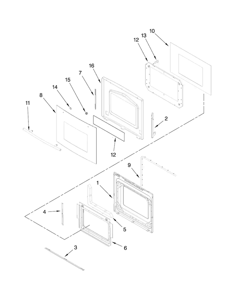 Lower Oven Door Parts Diagram and Parts List for JJW8630DDW30  Jenn-Air Wall Oven