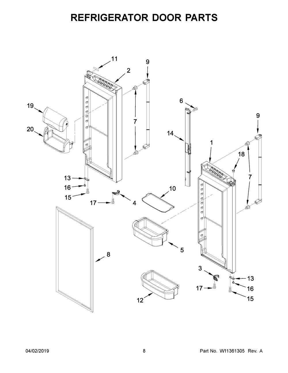 Refrigerator Door Parts Diagram and Parts List for JFC2089BEP03  Maytag Refrigerator