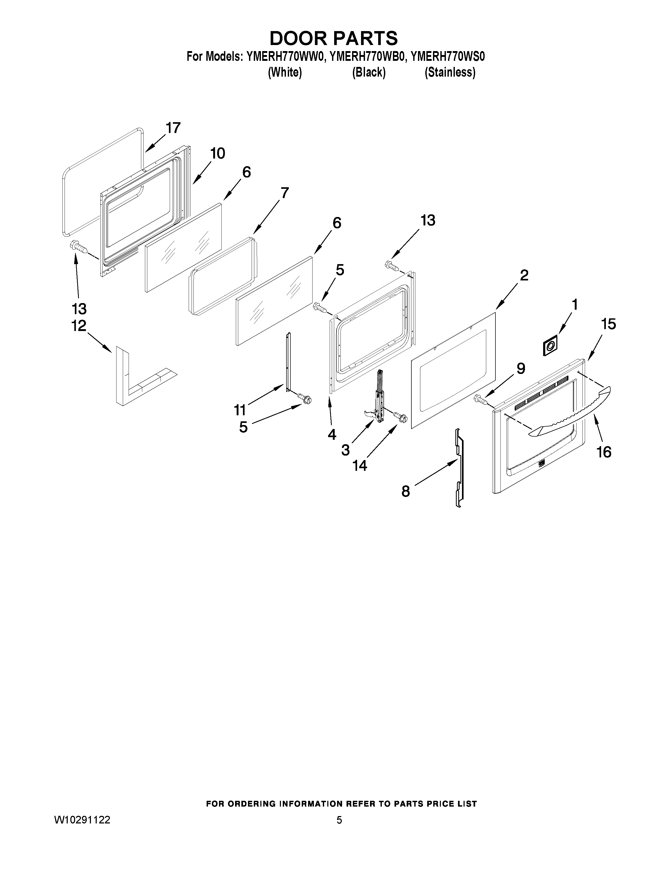 04 - DOOR PARTS Diagram and Parts List for YMERH770WS0  Maytag Range