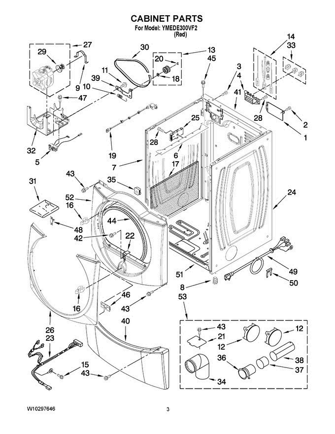 02 - Cabinet Parts Diagram and Parts List for YMEDE300VF2  Maytag Dryer