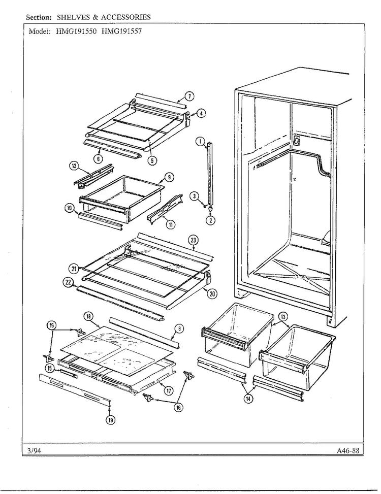 Shelves And Accessories Diagram and Parts List for 191550  Admiral Refrigerator
