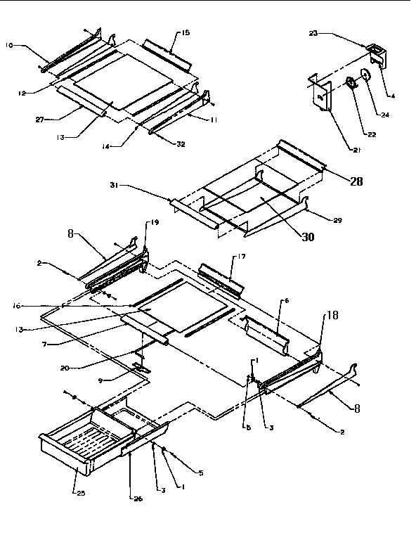 Cabinet Shelving Diagram and Parts List for TX21R2-P1157609W  Amana Refrigerator