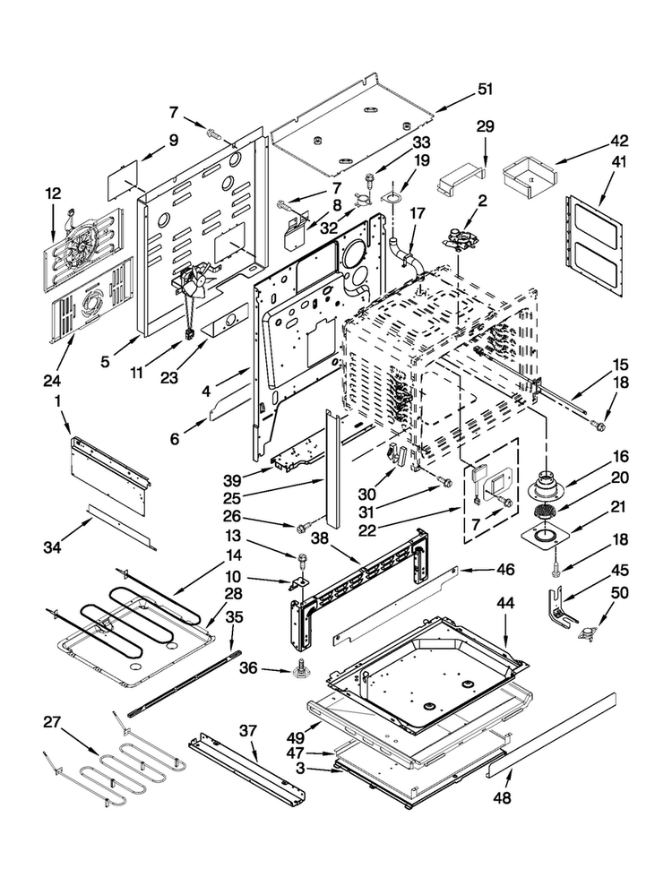 Chassis Parts Diagram and Parts List for JDS8850CDB01  Jenn-Air Range