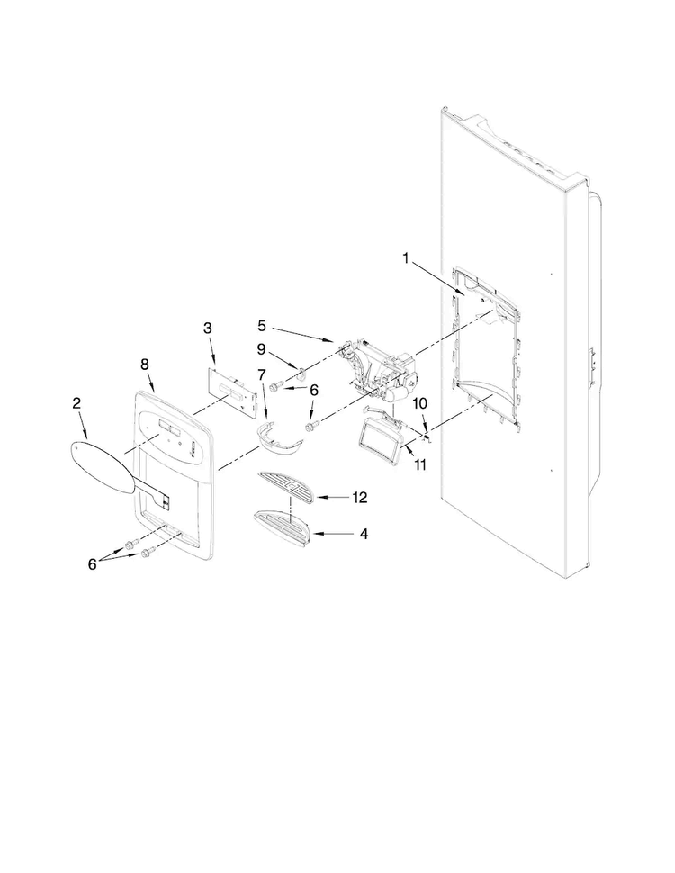 Dispenser Front Parts Diagram and Parts List for 7MI2569VEM2  Maytag Refrigerator