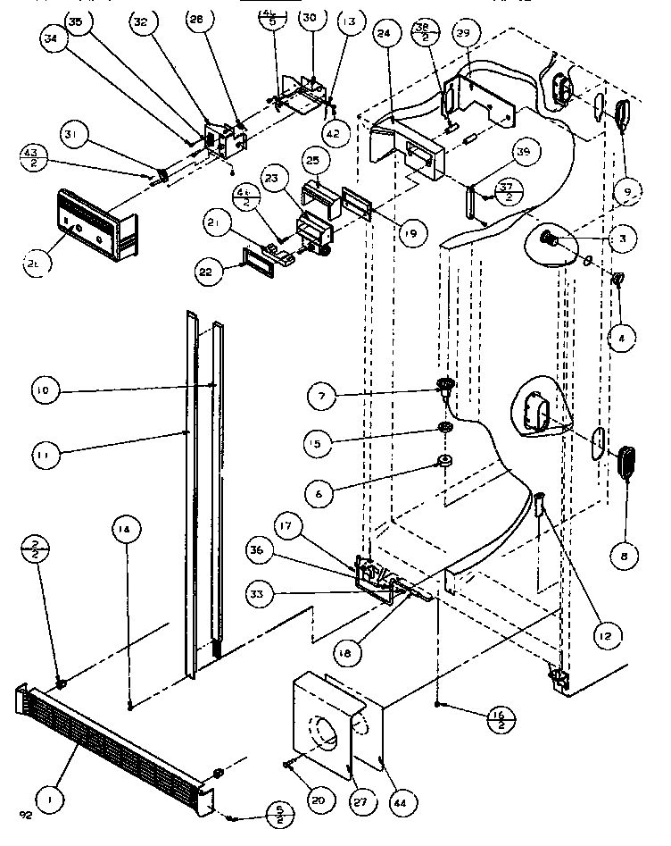 Controls And Cabinet Diagram and Parts List for SBDE520K-P1109903W  Amana Refrigerator