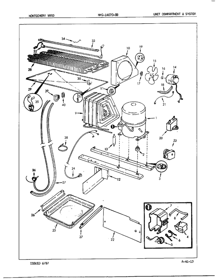 Unit Compartment/system Diagram and Parts List for 14070B-0  Admiral Refrigerator