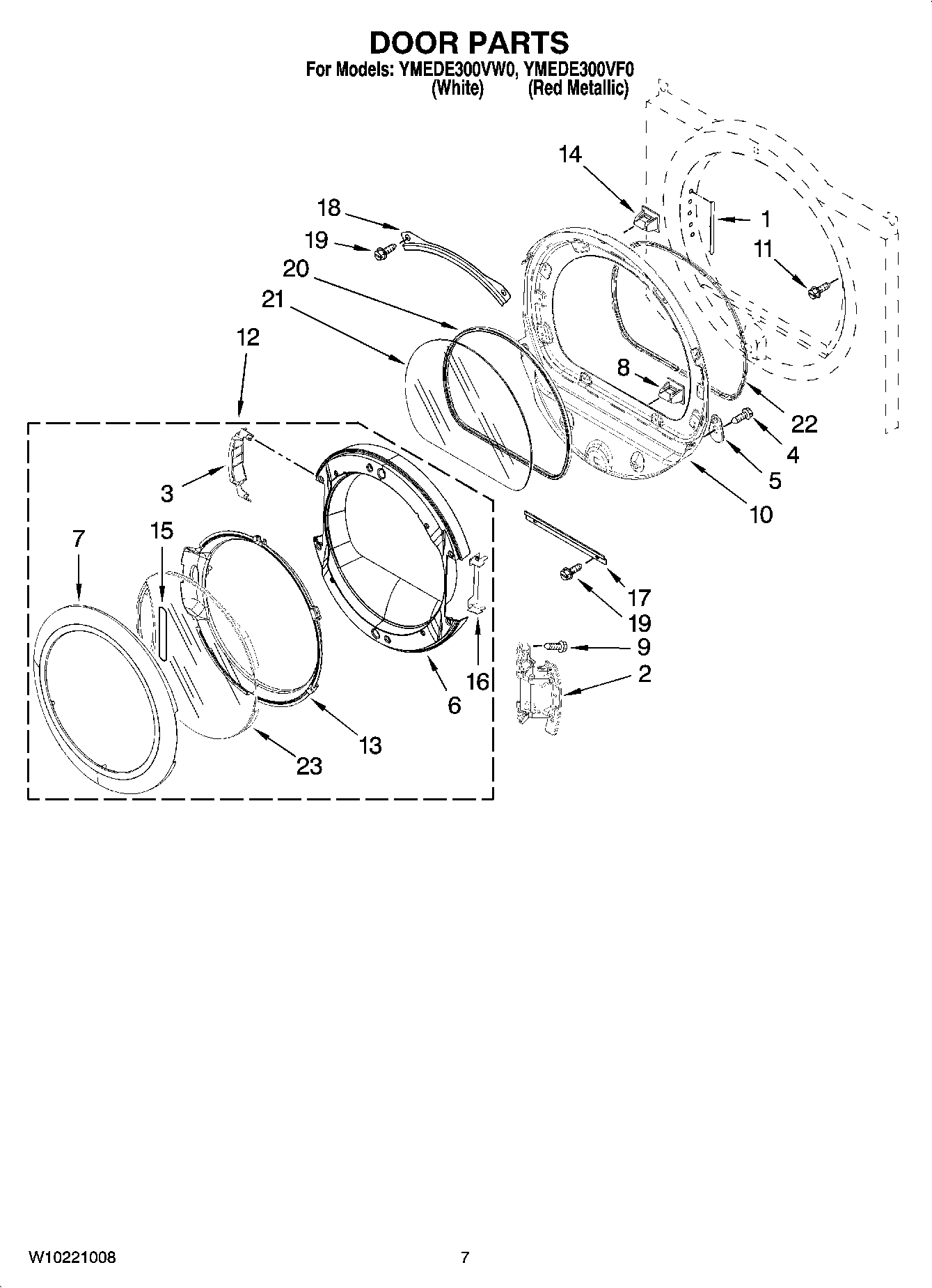 04 - DOOR PARTS, OPTIONAL PARTS (NOT INCLUDED) Diagram and Parts List for YMEDE300VF0  Maytag Dryer