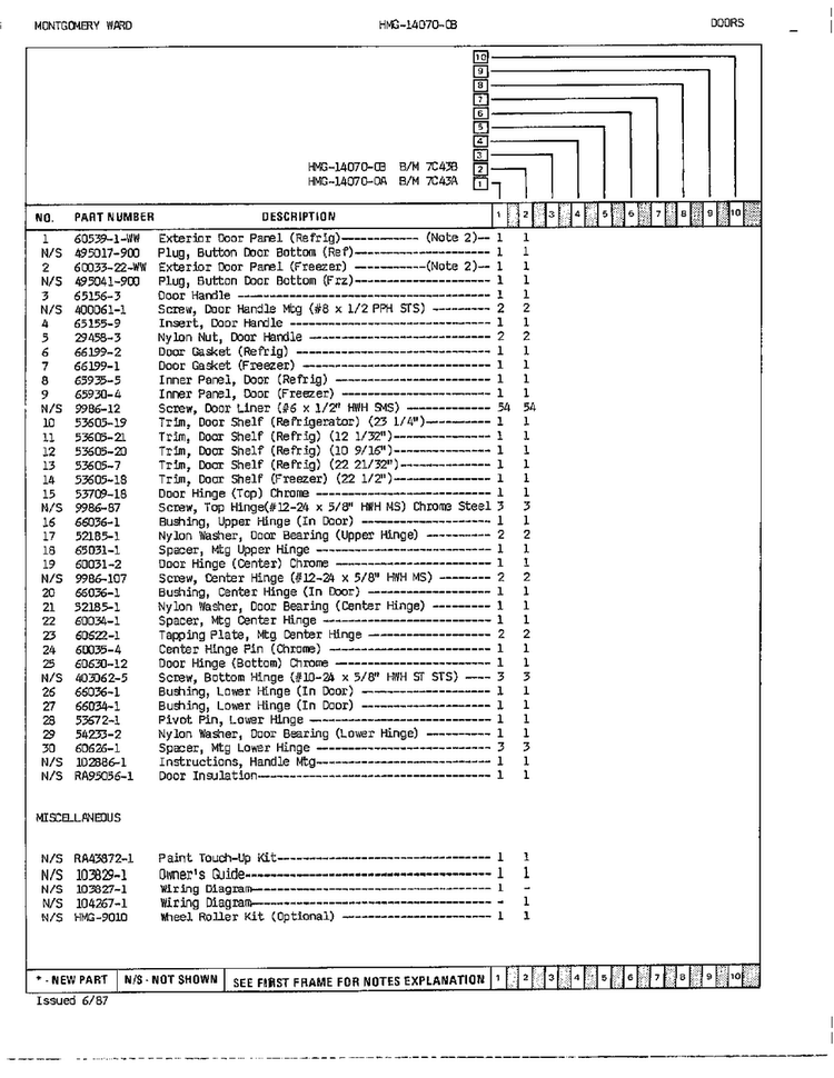 Doors/miscellaneous Page 2 Diagram and Parts List for 14070B-0  Admiral Refrigerator