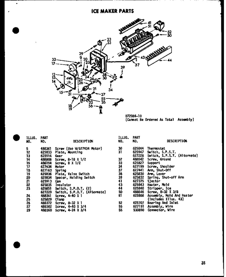 Ice Maker Parts Diagram and Parts List for SRI19B-C-P73320-48WC  Amana Refrigerator