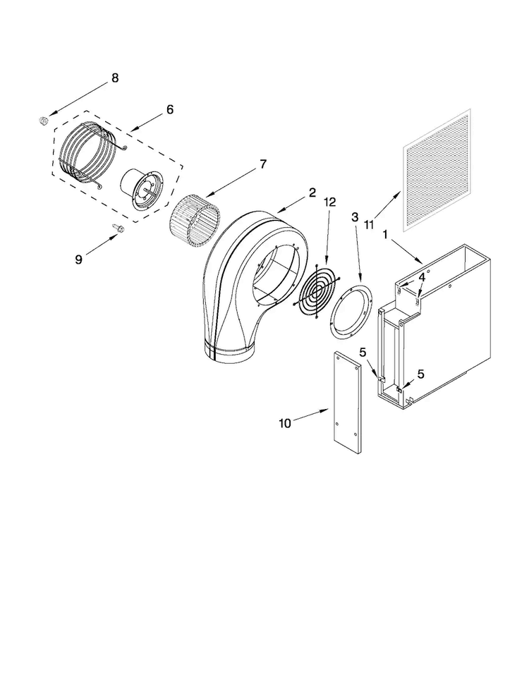 Blower Unit Parts Diagram and Parts List for JED8230ADW14  Jenn-Air Cooktop