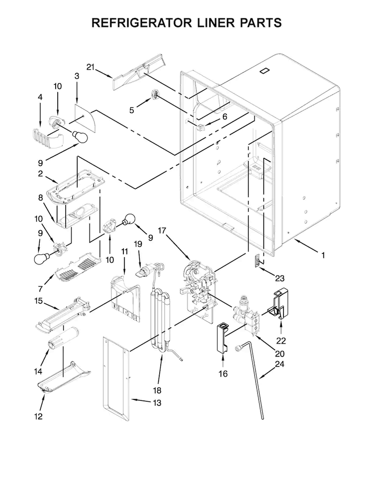 Refrigerator Liner Parts Diagram and Parts List for MFI2269DRE00  Maytag Refrigerator