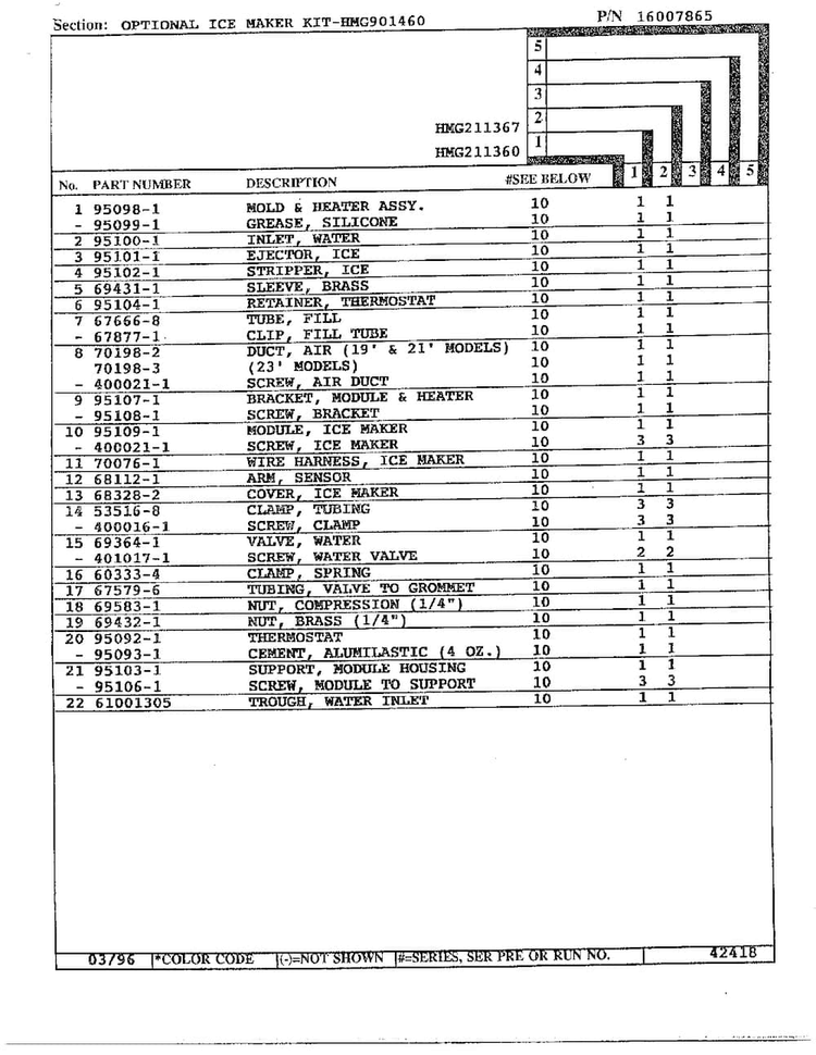 Optional Icemaker Kit Page 2 Diagram and Parts List for HMG211360  Admiral Refrigerator