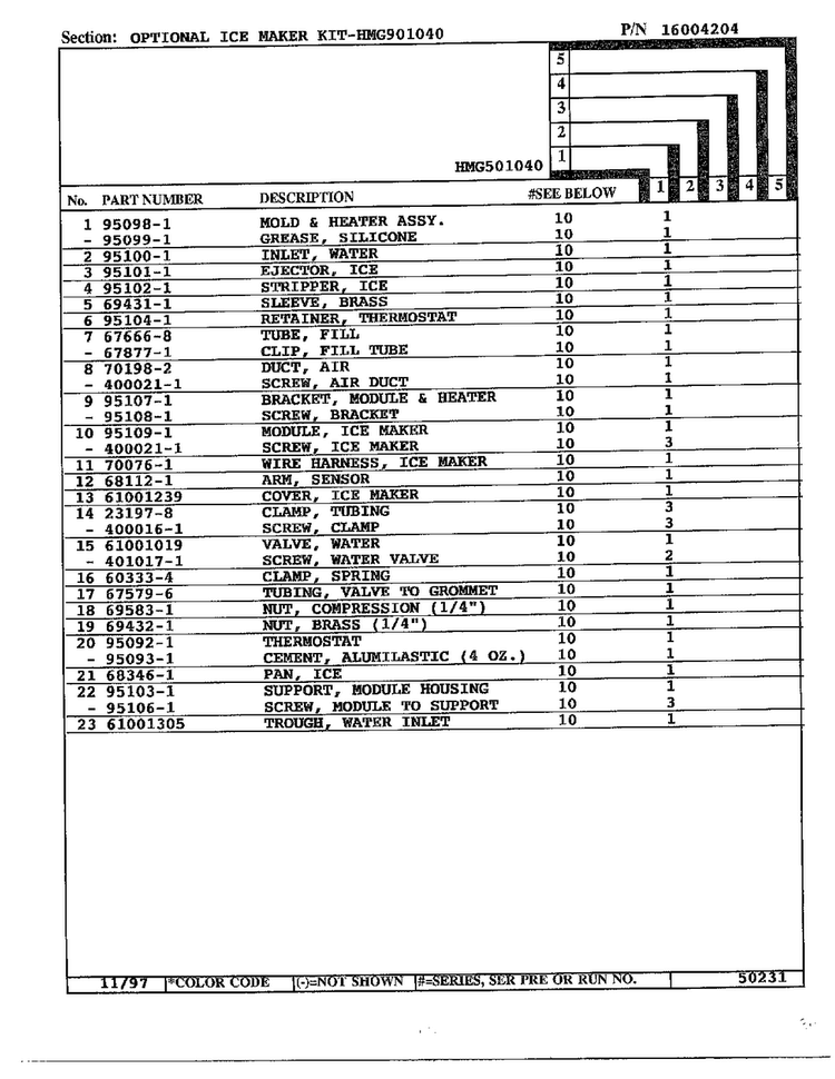 Optional Ice Maker Kit Page 2 Diagram and Parts List for 501040  Admiral Refrigerator