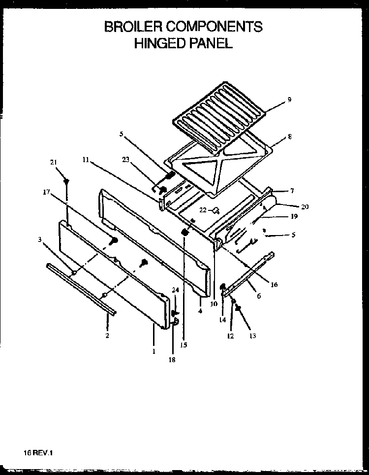 Broiler Components Hinged Panel Diagram and Parts List for SBK29FA P1142362NL Amana Range