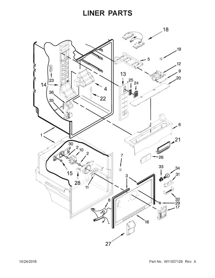 Liner Parts Diagram and Parts List for MFB2055FRW00  Maytag Refrigerator