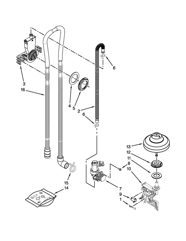 Fill, Drain And Overfill Parts Diagram and Parts List for JDB9200CWP2  Jenn-Air Dishwasher