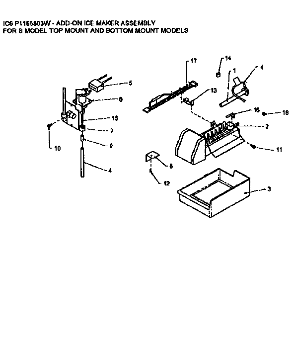 Icemaker Diagram and Parts List for TR21S4W-P1196104WW  Amana Refrigerator