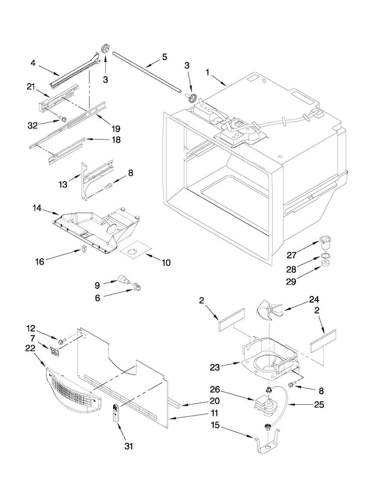 Freezer Liner Parts Diagram and Parts List for MBB1957WEW2  Maytag Refrigerator