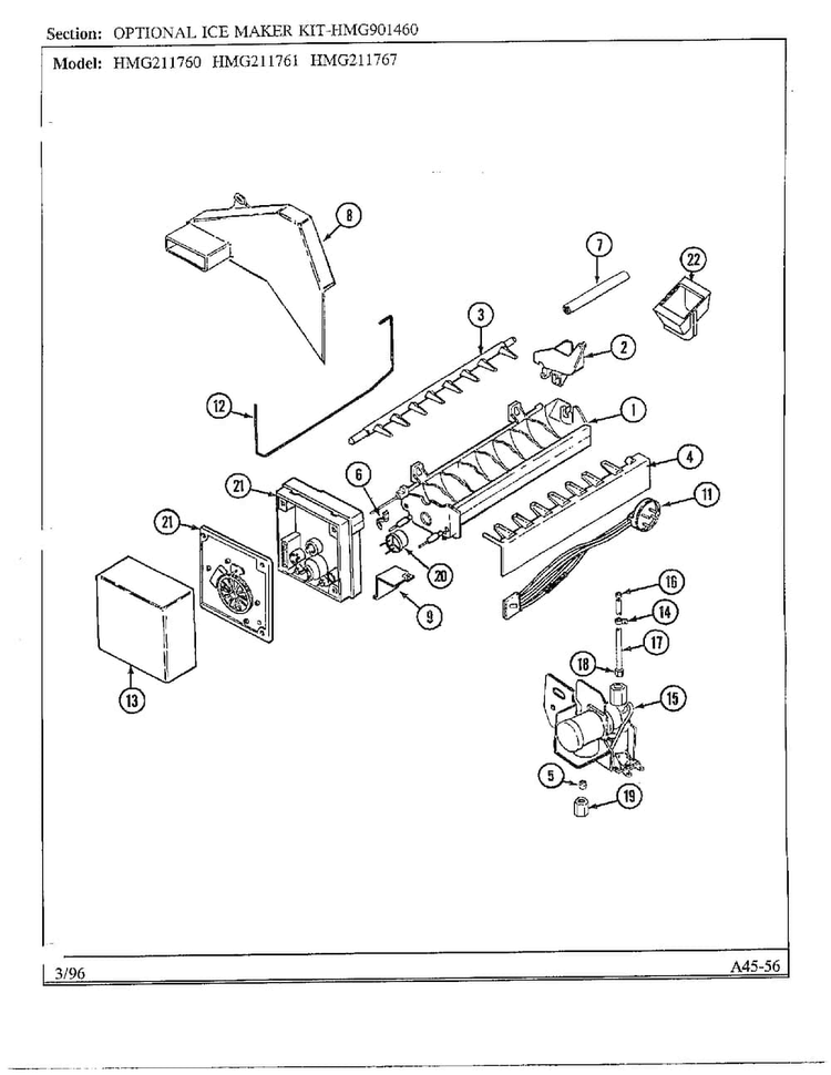 Optional Ice Maker Kit Diagram and Parts List for HMG211760  Admiral Refrigerator