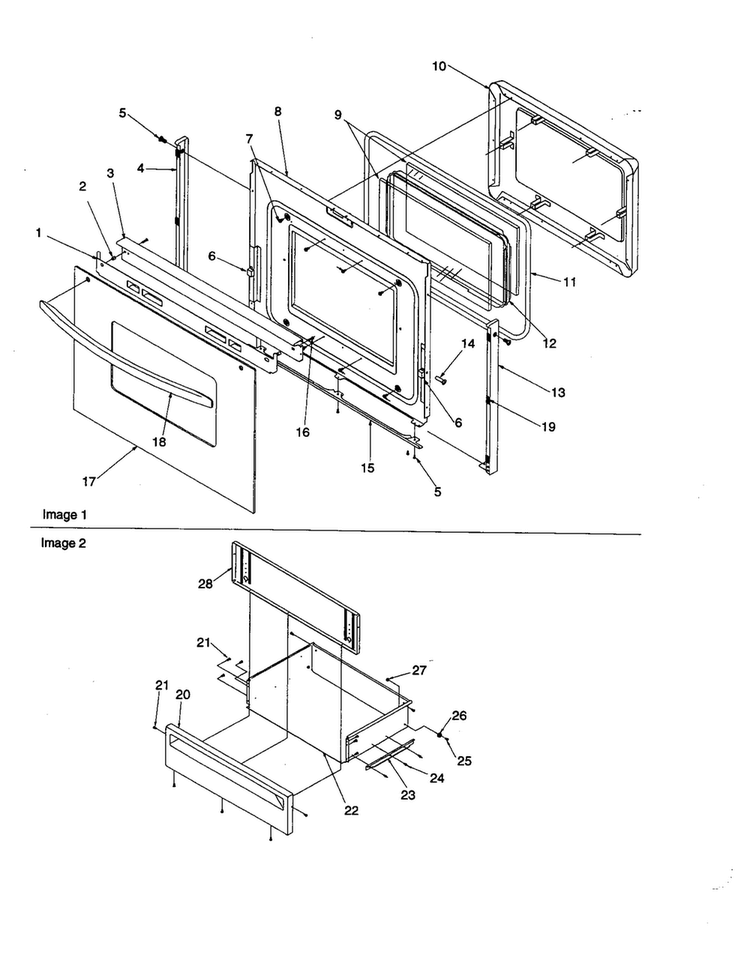 Oven Door And Storage Drawer Diagram and Parts List for ARR3400L-P1143806NL  Amana Range