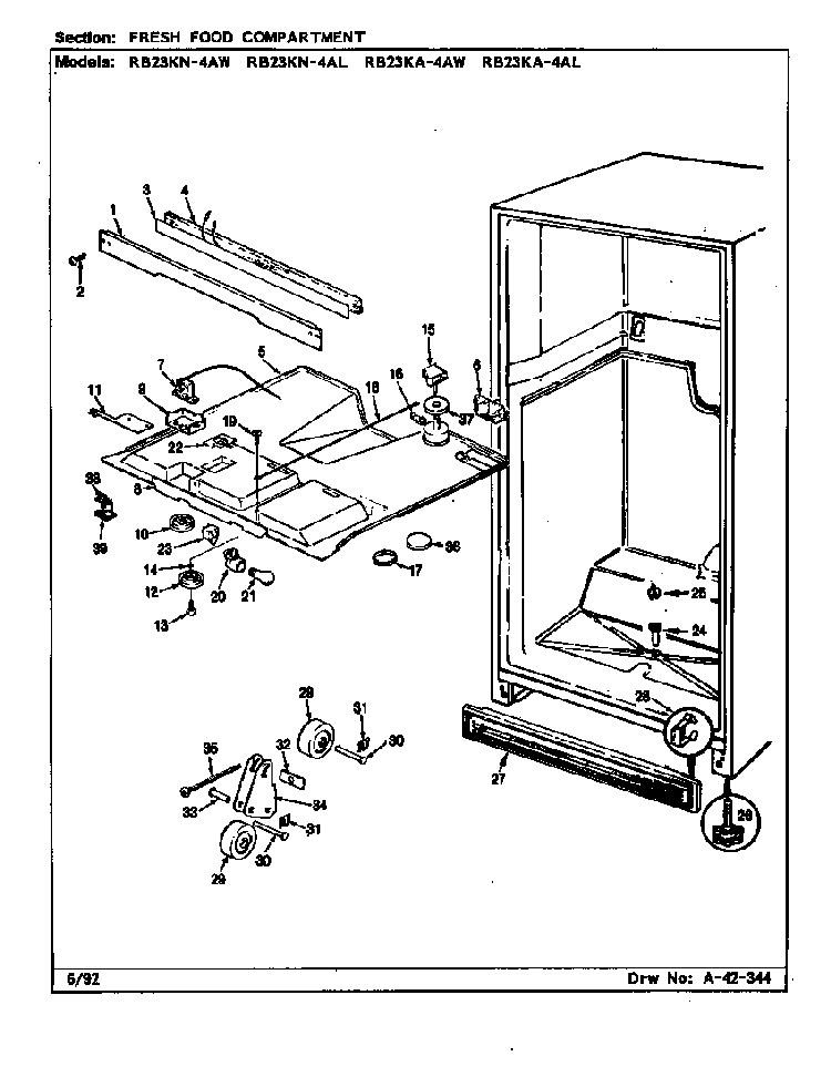 Fresh Food Compartment Diagram and Parts List for RB23KA-4AW BG97C Magic Chef Refrigerator