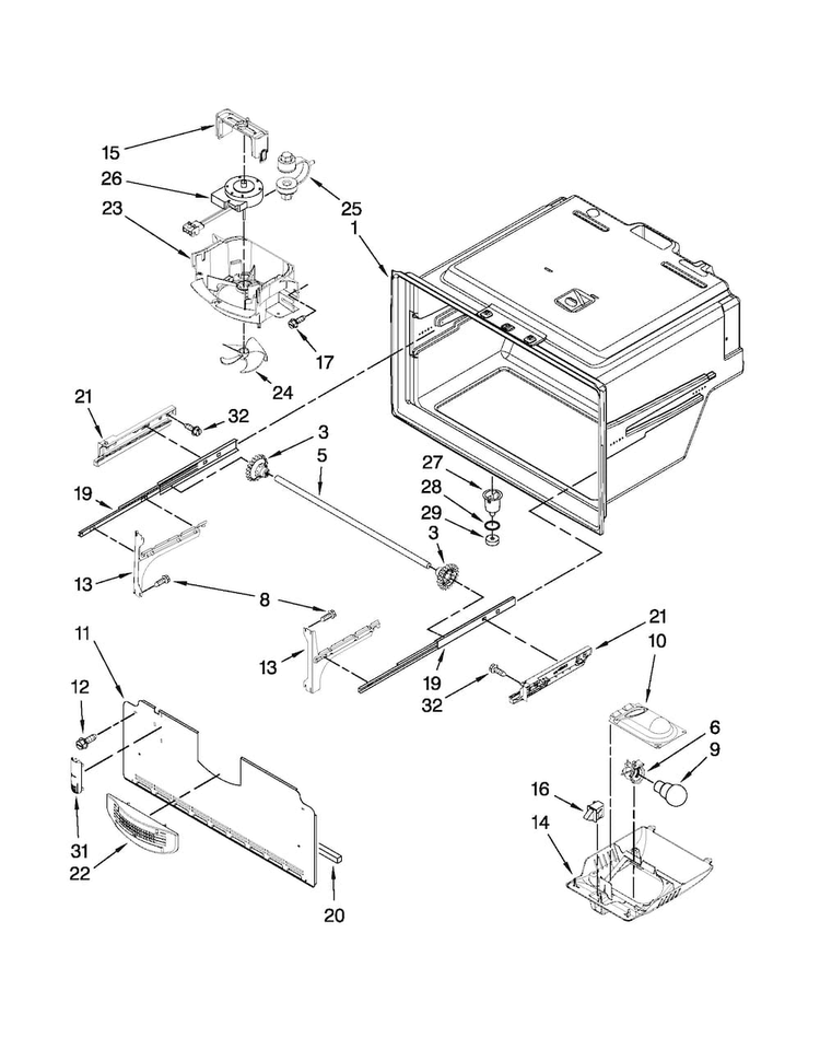 Freezer Liner Parts Diagram and Parts List for MFI2569VEA2  Maytag Refrigerator