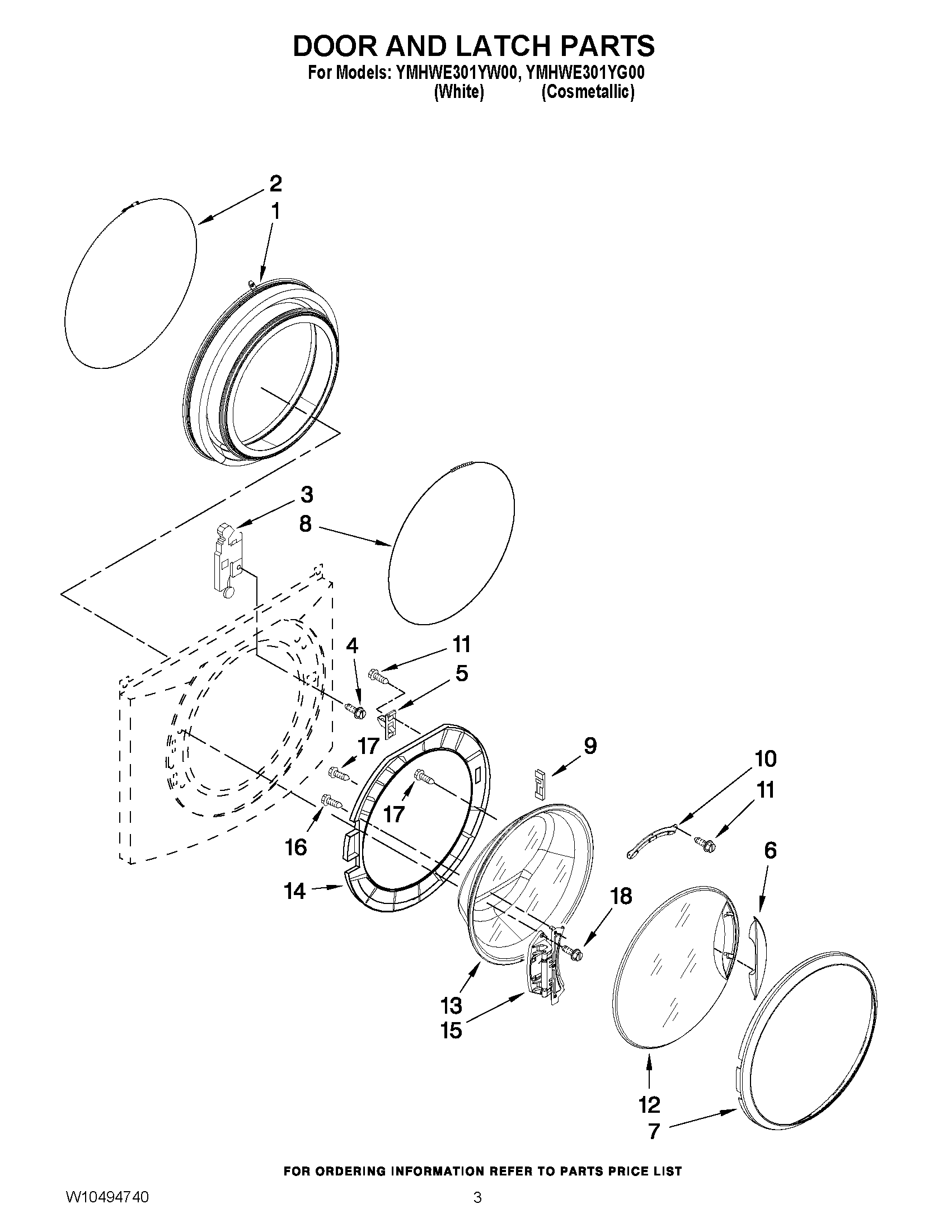 02 - DOOR AND LATCH PARTS Diagram and Parts List for YMHWE301YG00  Maytag Washer