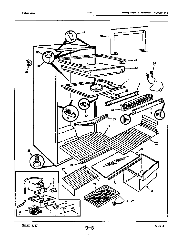 Fresh Food & Freezer Compartment Diagram and Parts List for RT11S 86T01 Maytag Refrigerator