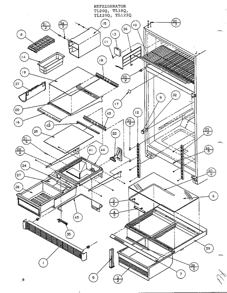 Cabinet Shelving Diagram and Parts List for TL120Q  Amana Refrigerator