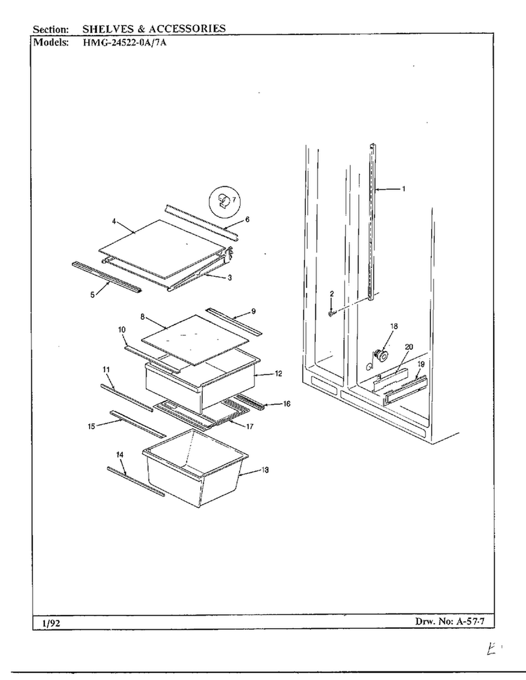 Shelves And Accessories Diagram and Parts List for 24522-7A  Admiral Refrigerator