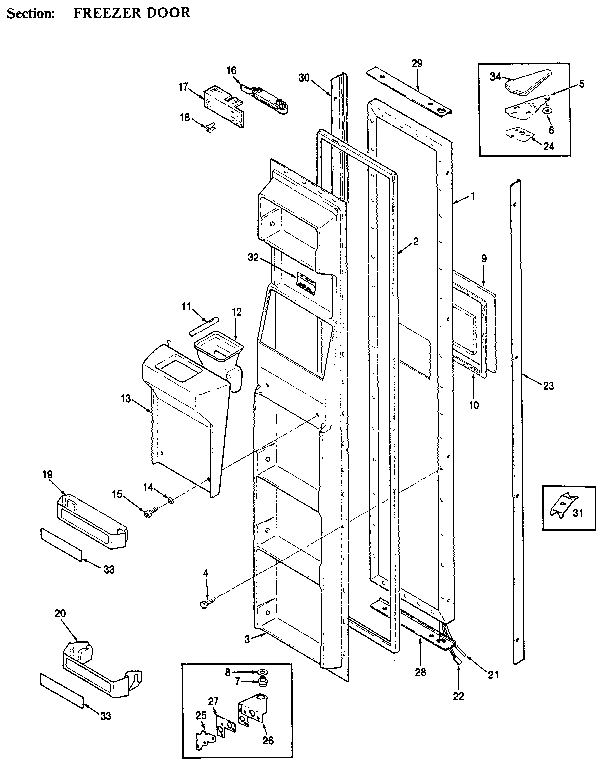 Freezer Door Diagram and Parts List for JRSD246B MBQ81C Jenn-Air Refrigerator