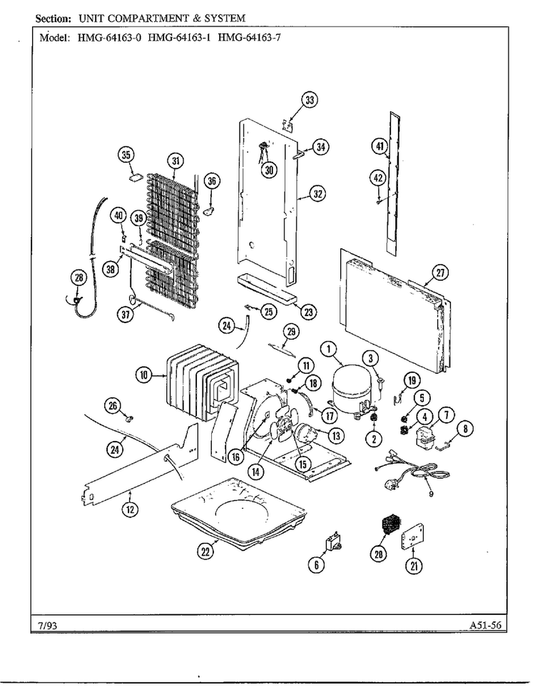 Unit Compartment And System Diagram and Parts List for 64163-0A  Admiral Refrigerator
