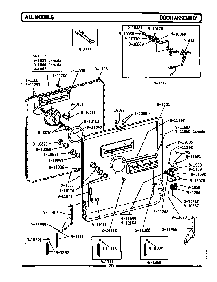 Door Assembly Diagram and Parts List for WC302  Maytag Dishwasher
