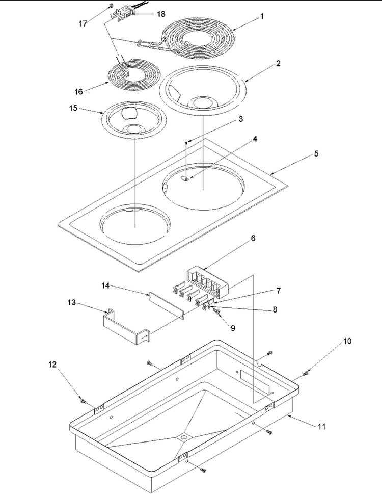 Open Coil Cooktop - Cc1e/w Diagram and Parts List for CARDS801E-P1131925NE  Amana Range