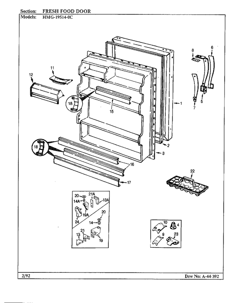 Fresh Food Door Diagram and Parts List for 19514-0A  Admiral Refrigerator
