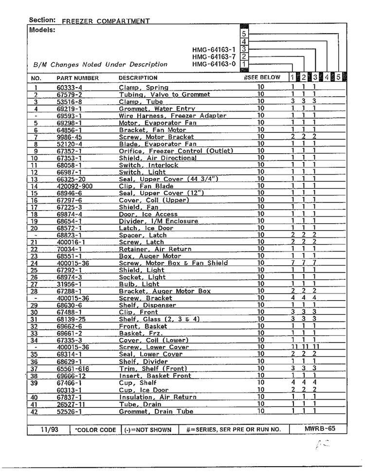 Freezer Compartment Page 2 Diagram and Parts List for 64163-0A  Admiral Refrigerator