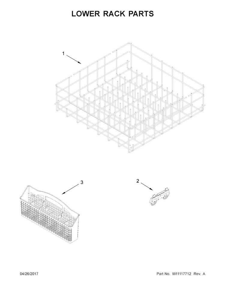 Lower Rack Parts Diagram and Parts List for ADB1400AGS1  Amana Dishwasher