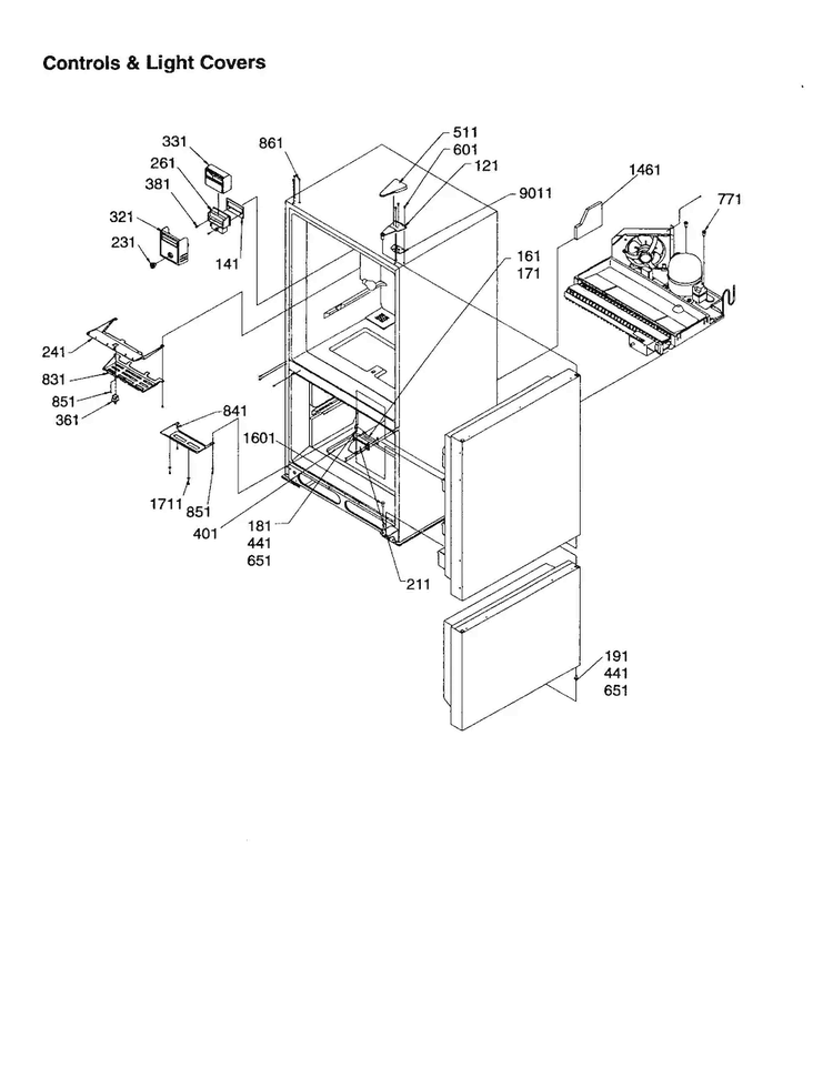 Controls And Light Covers Diagram and Parts List for BC21V1C-P1325022WC  Amana Refrigerator